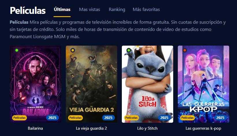 Captura de pantalla de la interfaz de usuario de Movie4K
